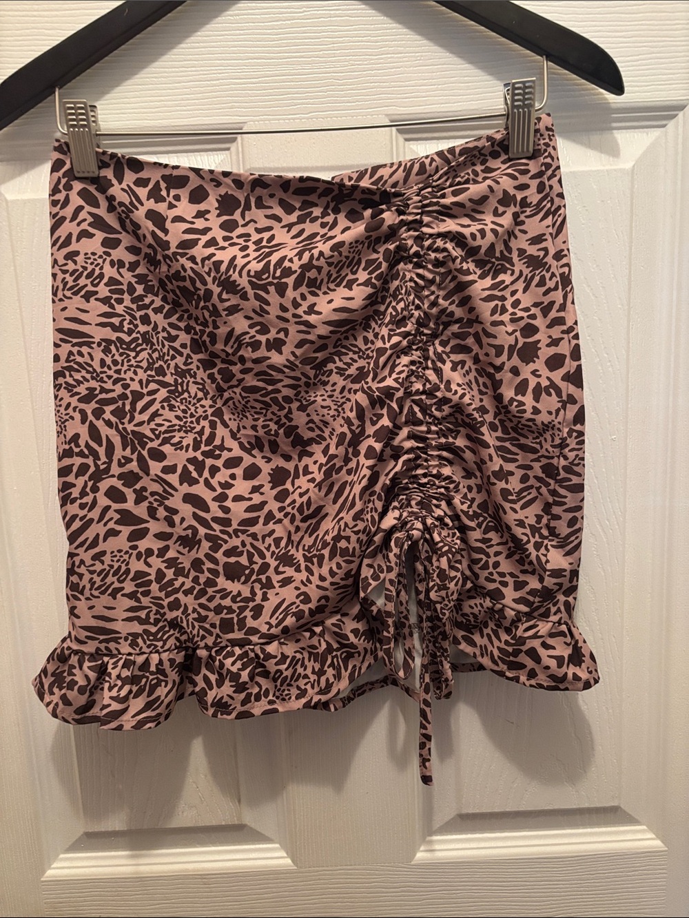 SHEIN Dusty Pink Leopard-Print Ruched Mini Skirt